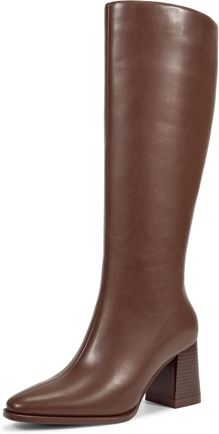 Wetkiss Rhinestone Low Chunky Pointed Toe Knee High Boots