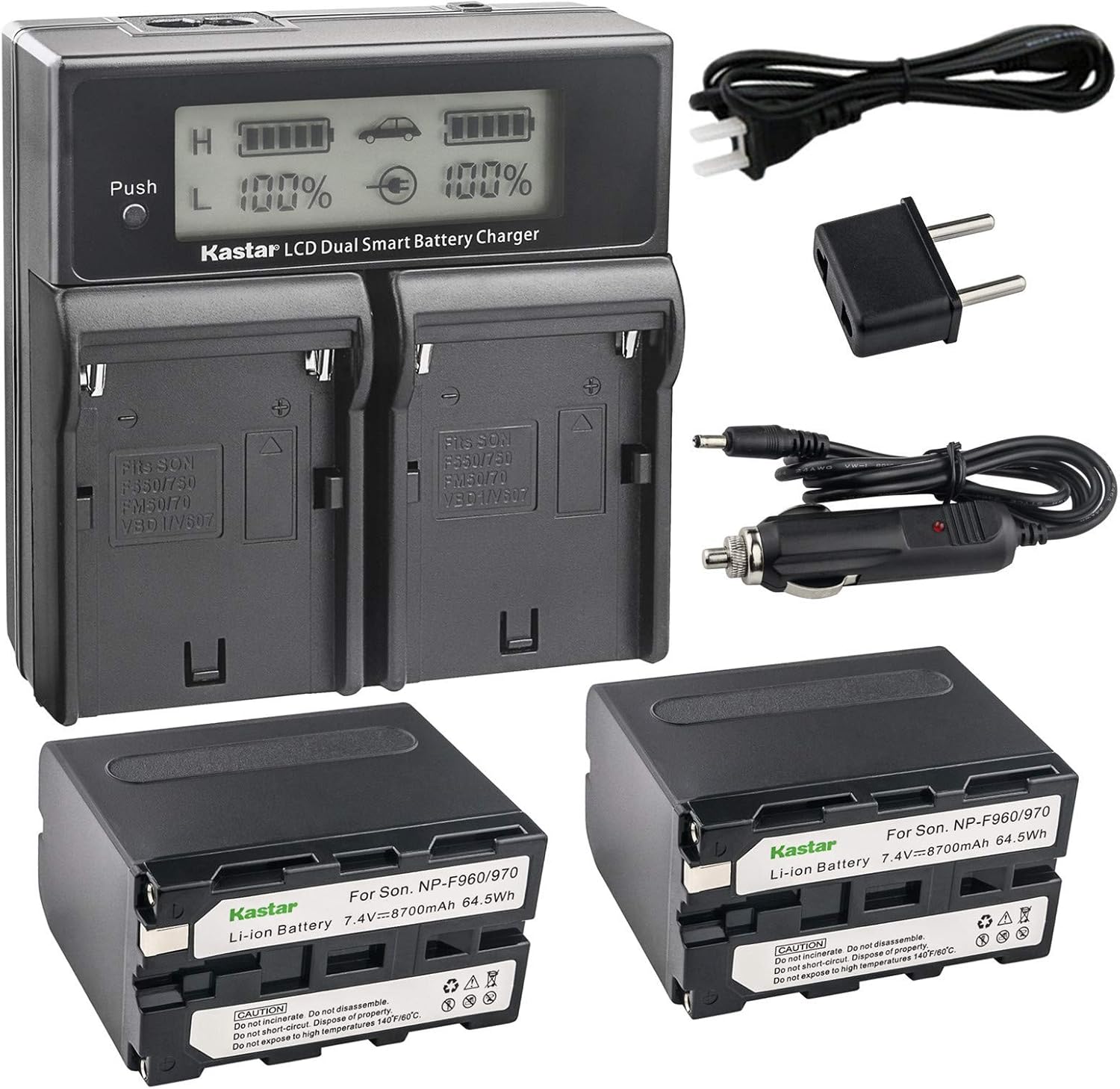 Kastar LCD Dual Fast Charger with 2X Replacement Batteries for Sony