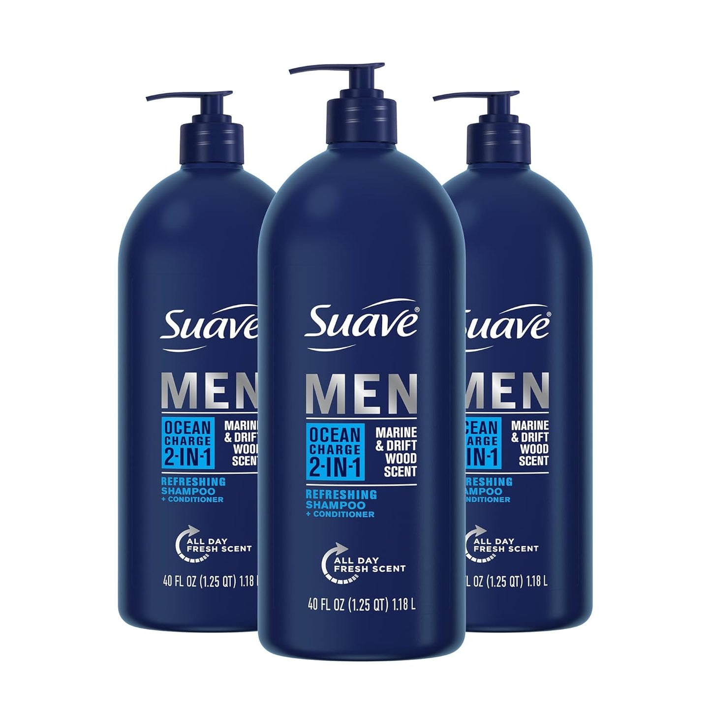 Suave Men 2 in 1 Ocean Charge 40 oz x3 - Refreshing Cleanse