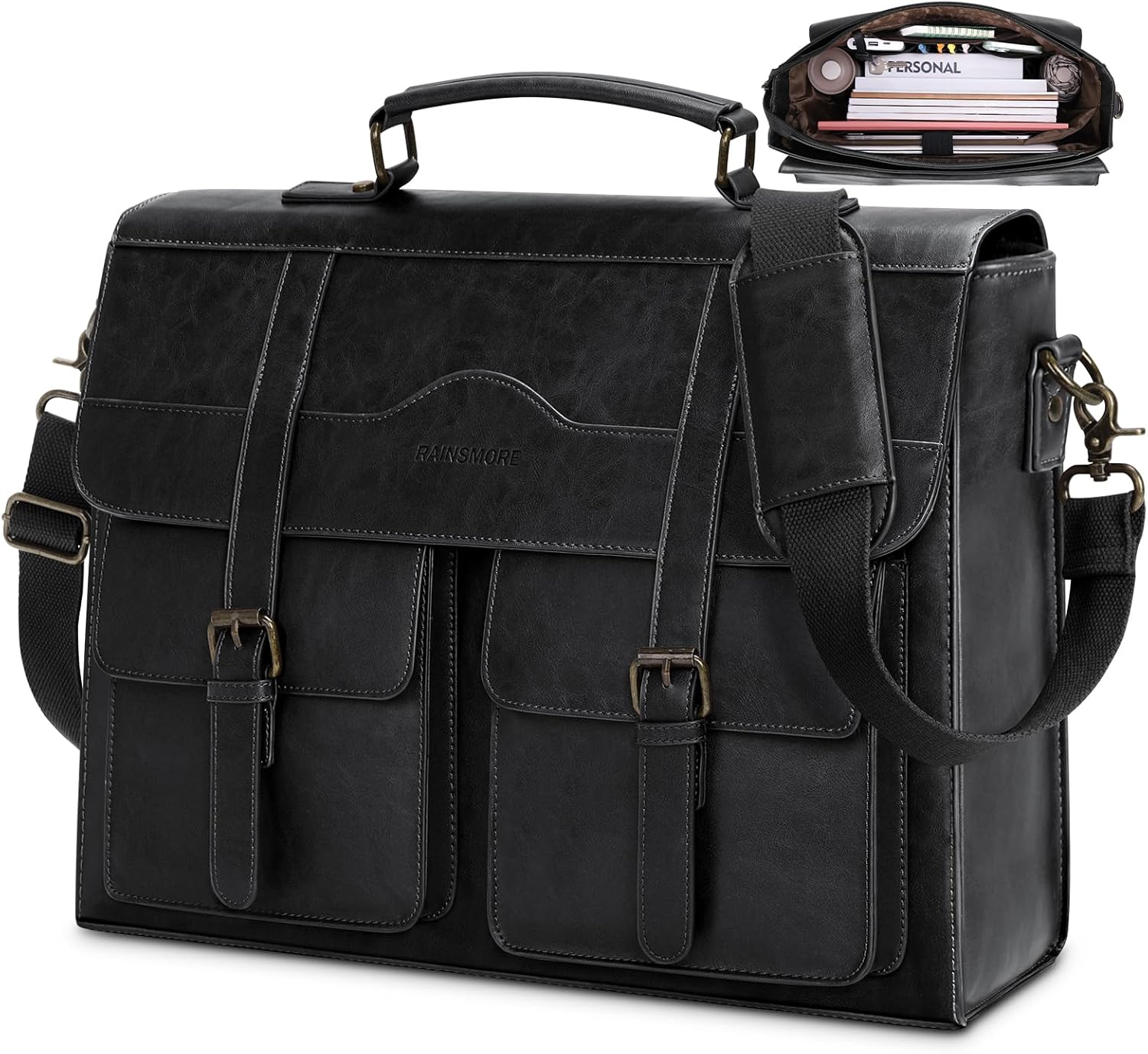 RAINSMORE Vintage Leather Laptop Messenger Bag for Men 17 in