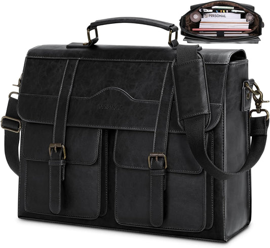 RAINSMORE Vintage Leather Laptop Messenger Bag for Men 17 in