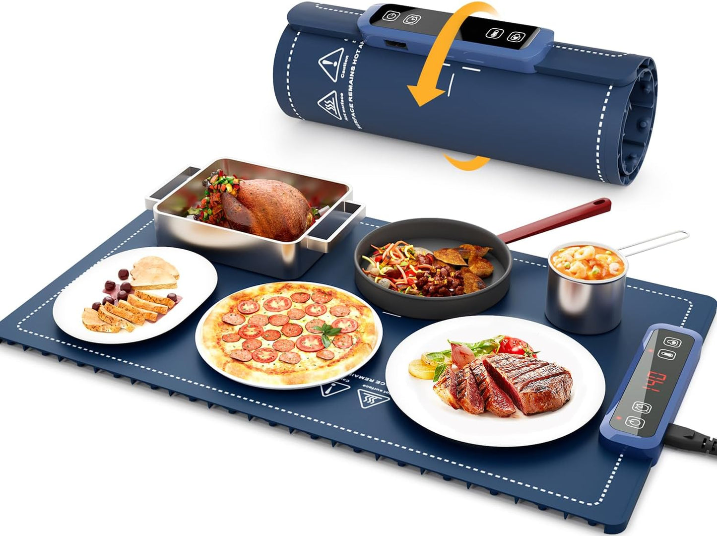 Portable Food Warmer Warming Mat with Real-Time Temp Display