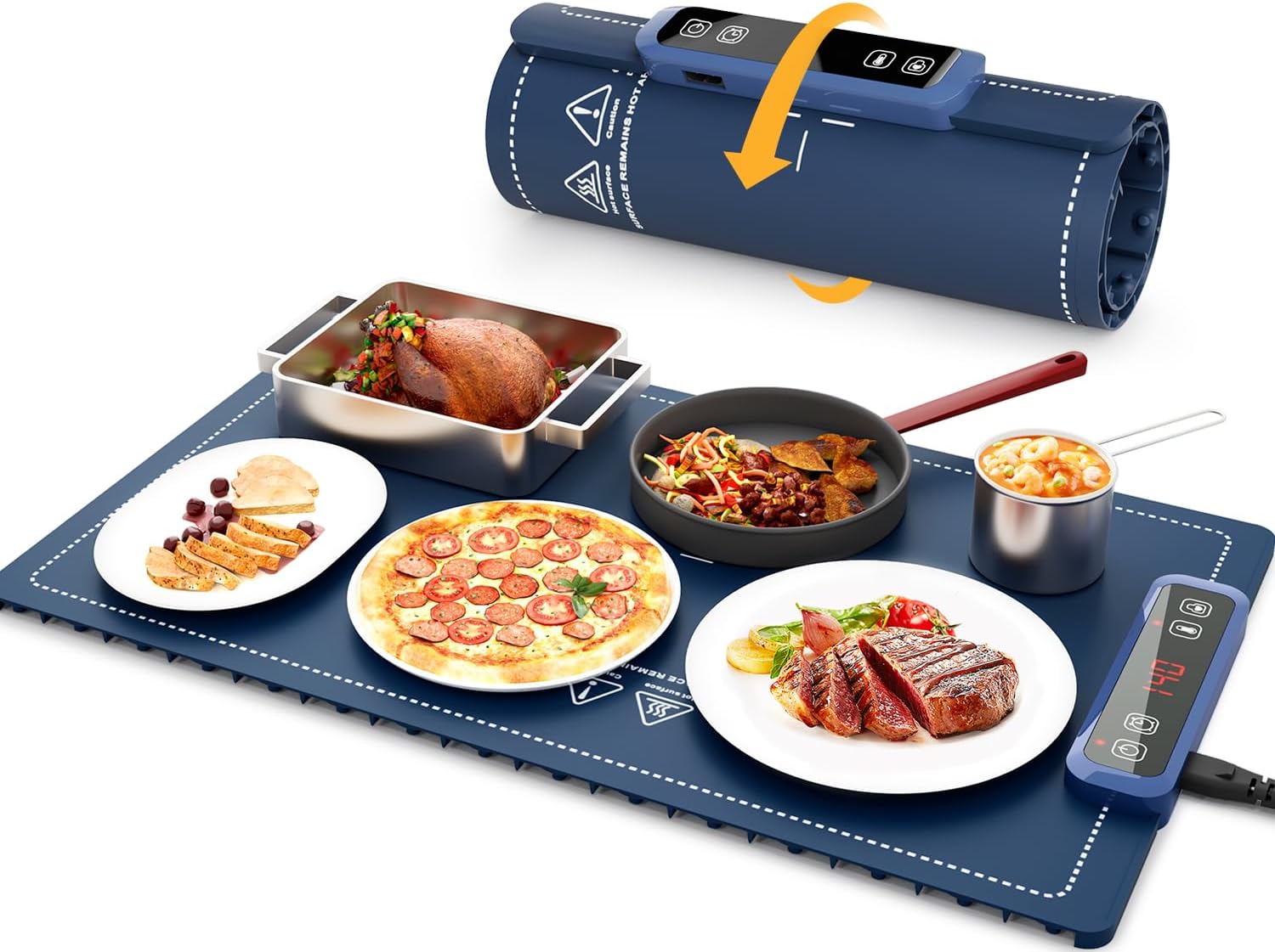 Portable Food Warmer Warming Mat with Real-Time Temp Display