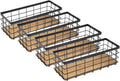 Farmhouse Small Metal Wire Storage Basket Bin - Rustic Wooden Bottom