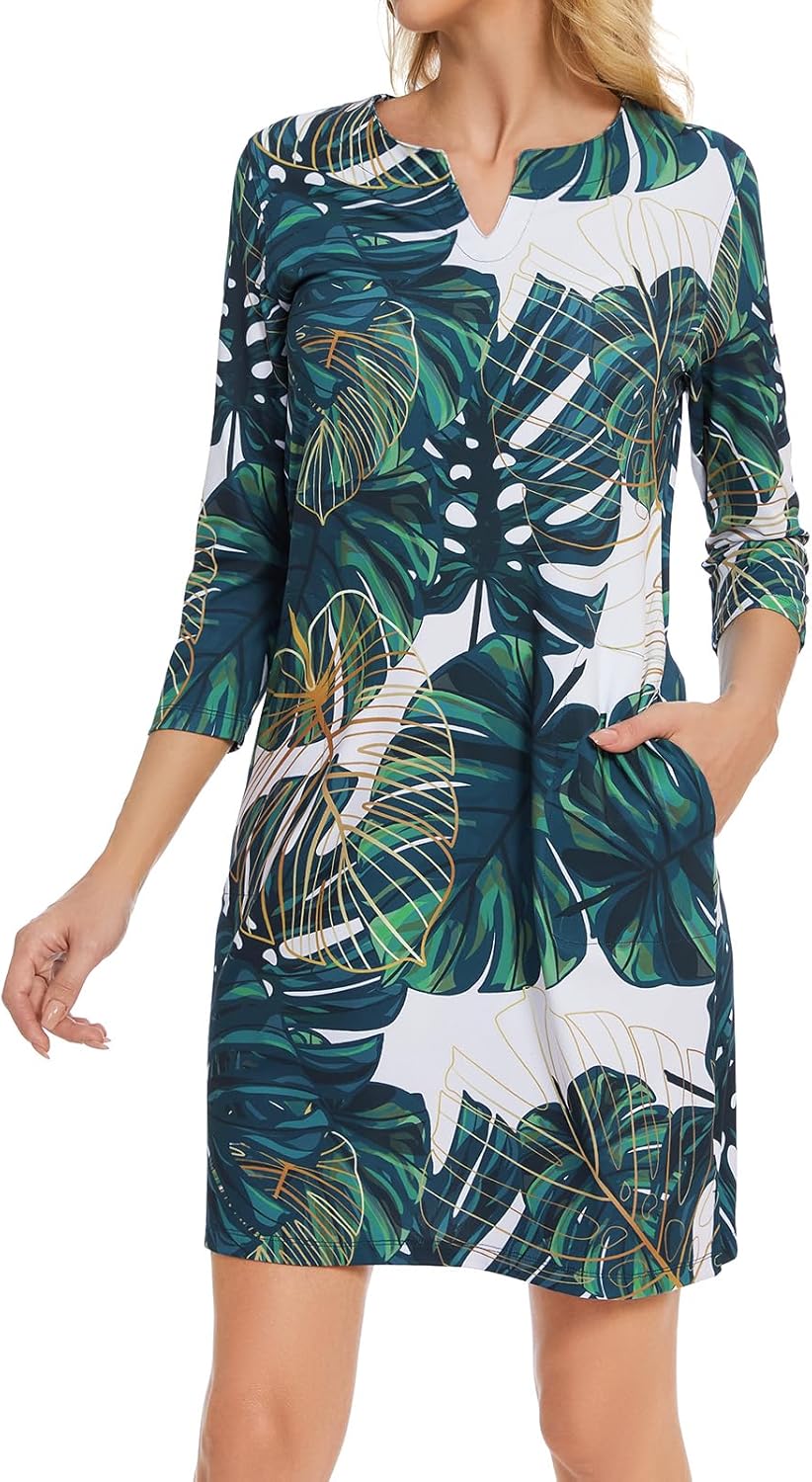 Lightbare Womens 3/4 Sleeve Dress with Pockets for Outdoor Fun