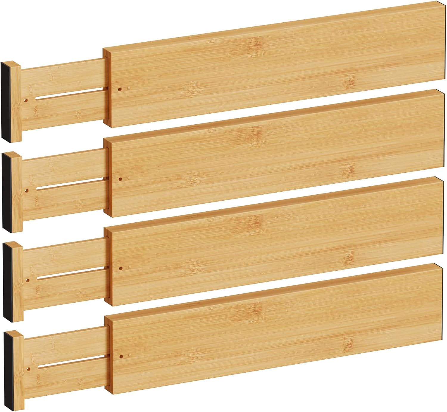 Bamboo Drawer Dividers for Kitchen and Bedroom Organization 4-pack
