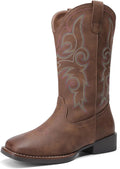 DREAM PAIRS Women's Embroidered Square Toe Mid Calf Western Boots