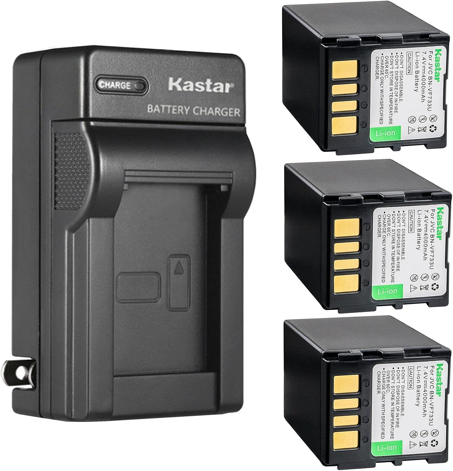 Kastar 3-Pack Battery and AC Wall Charger for JVC Camcorders