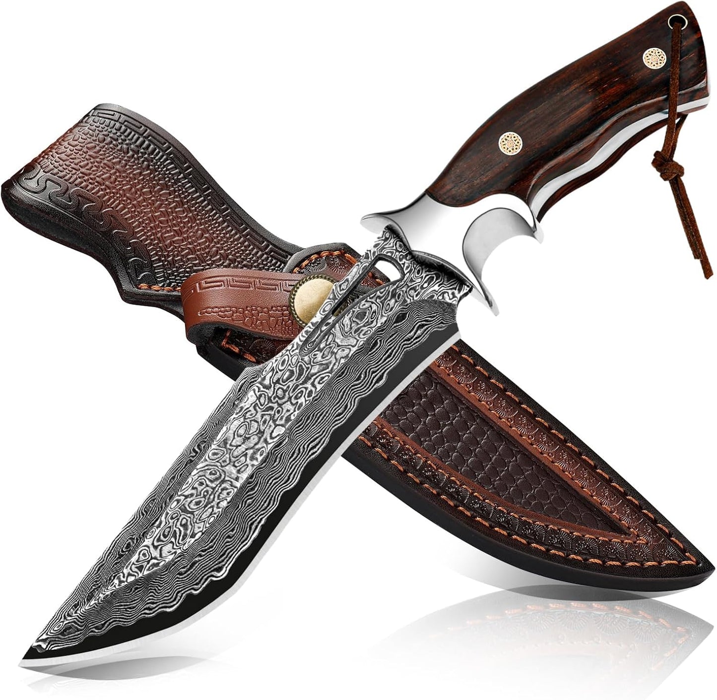 Handmade Damascus Hunting Knife with Leather Sheath for Adventure