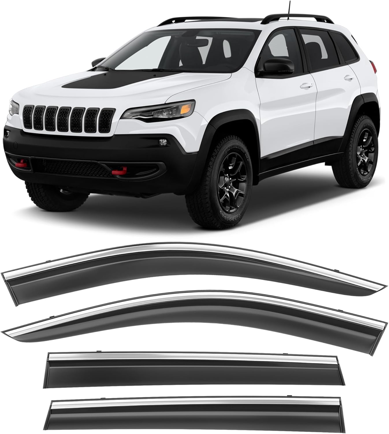 Shatterproof Taped-On Window Deflectors for Jeep Cherokee 2014-2023