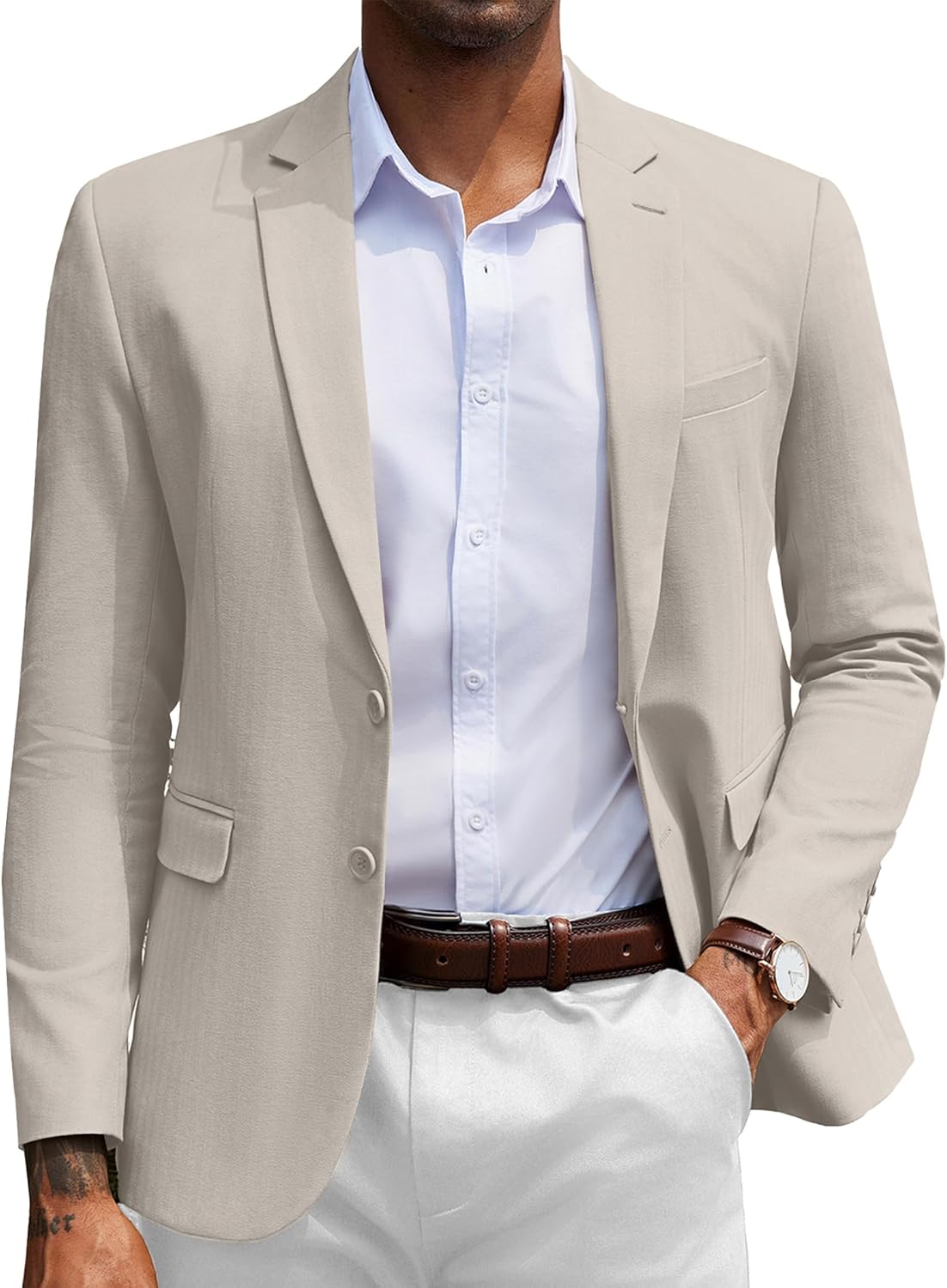 Stylish Herringbone Blazer for Men - Slim Fit Cotton Sport Coat