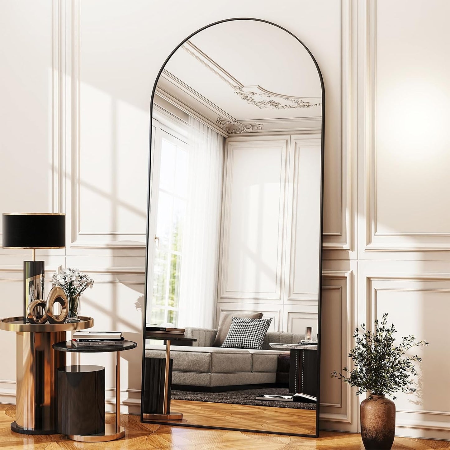 Arched Full-Length Mirror for Bedroom, 36x78 Black Design