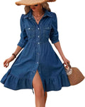 Flowy Denim Dress Midi Button Down A Line - Vacation Ready