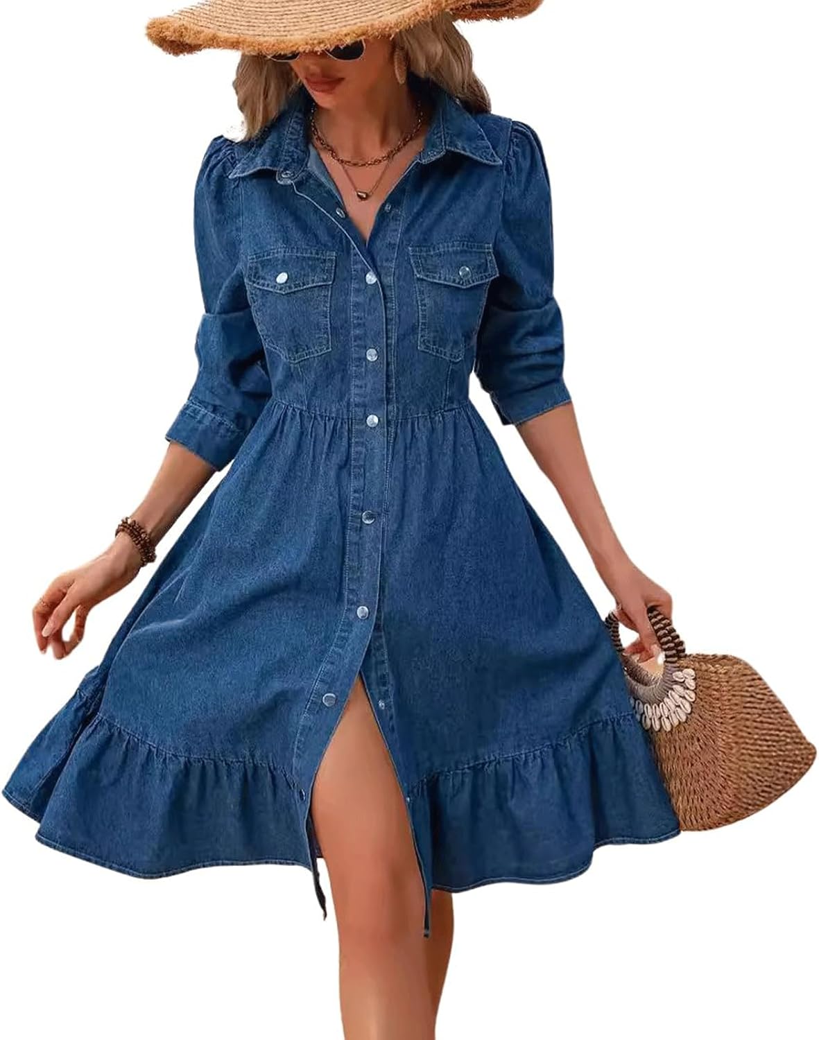 utcoco Women's Flowy Denim Dress for Stylish Vacation Wear