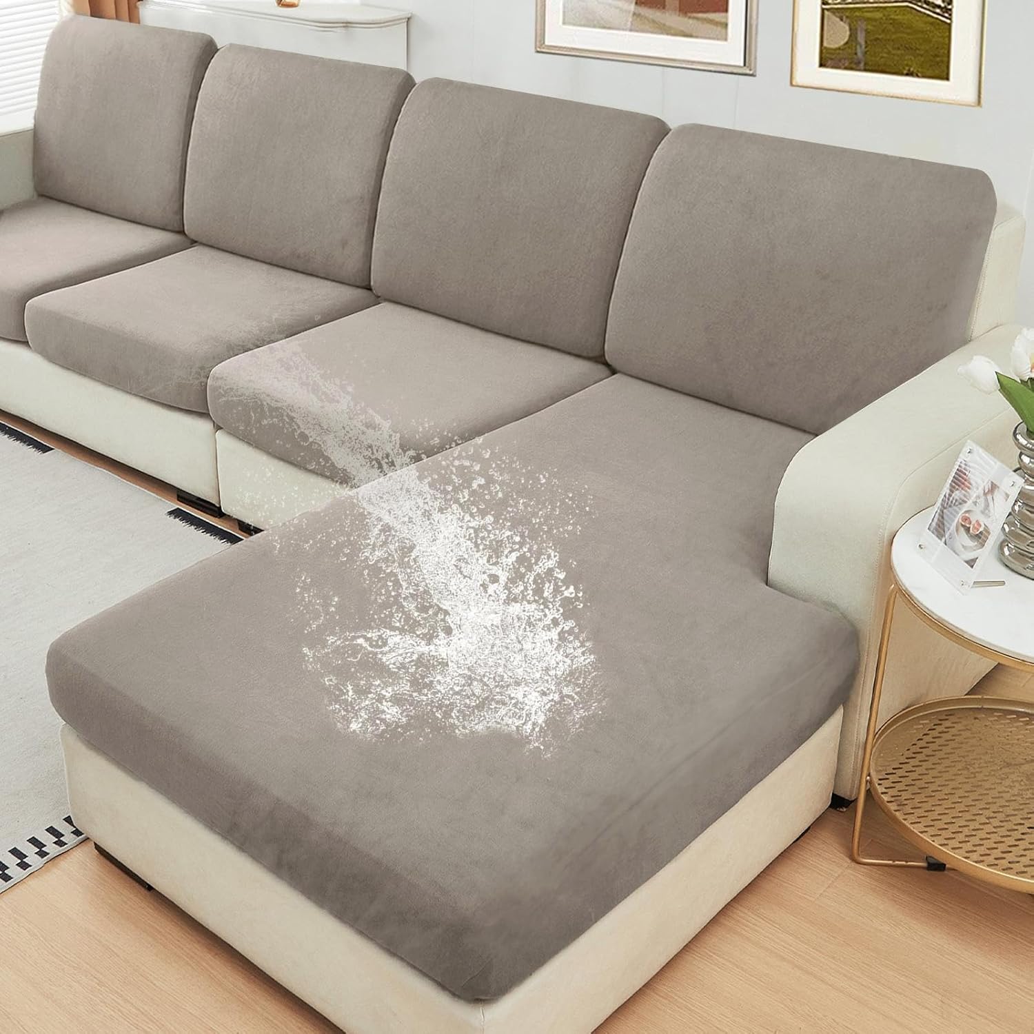 NAISI Waterproof Couch Cushion Covers for L-Shape Sectional Sofa