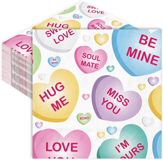 Whaline 80Pcs Conversation Heart Valentine's Napkins