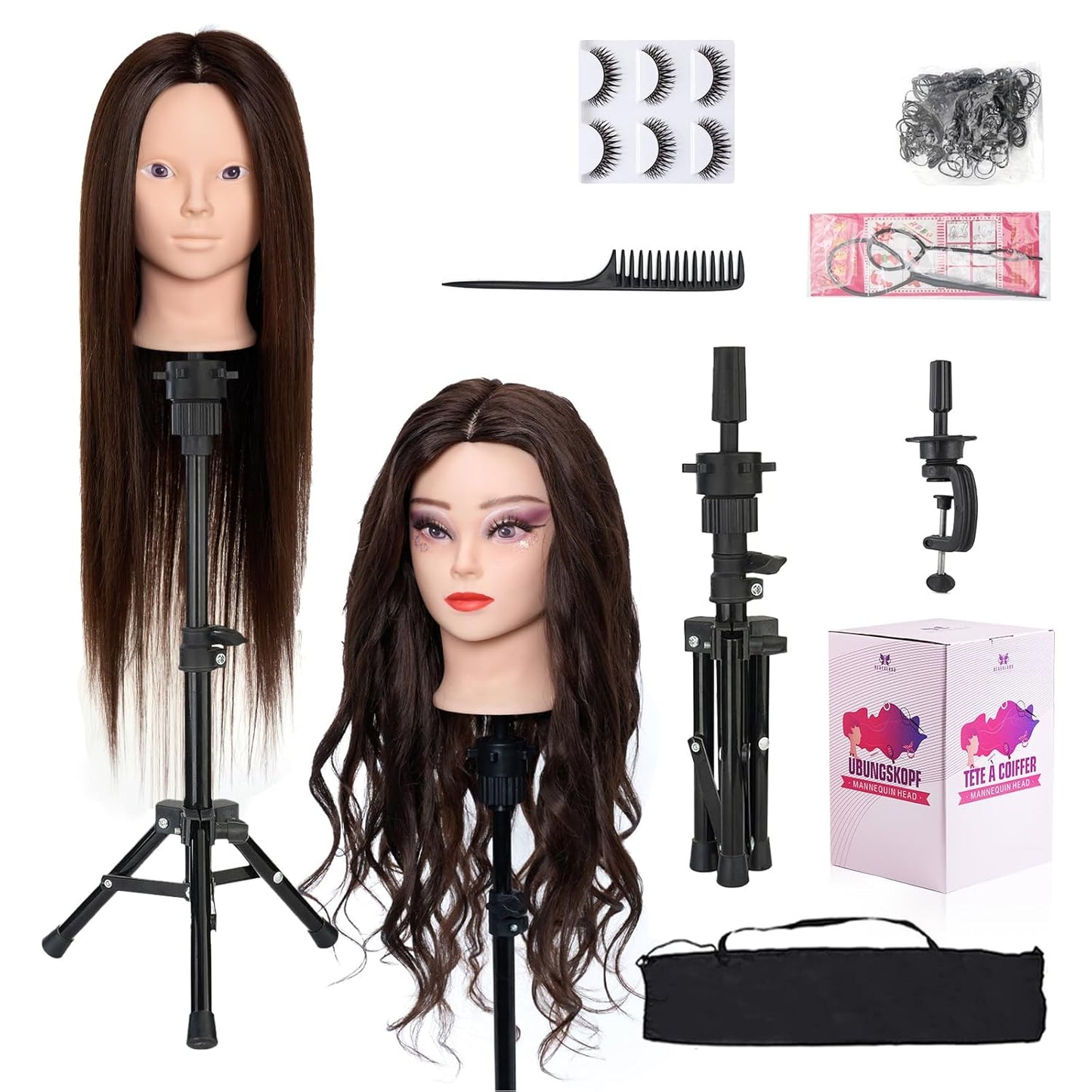 28 Inch Mannequin Head with Real Hair for Styling Practice