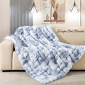 Faux Fur Throw Blanket for Couch - Plush Thick Tie-dye Blue
