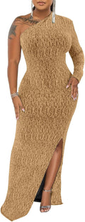 Women's Formal Long Sleeve One Shoulder High Split Dress - Elegant