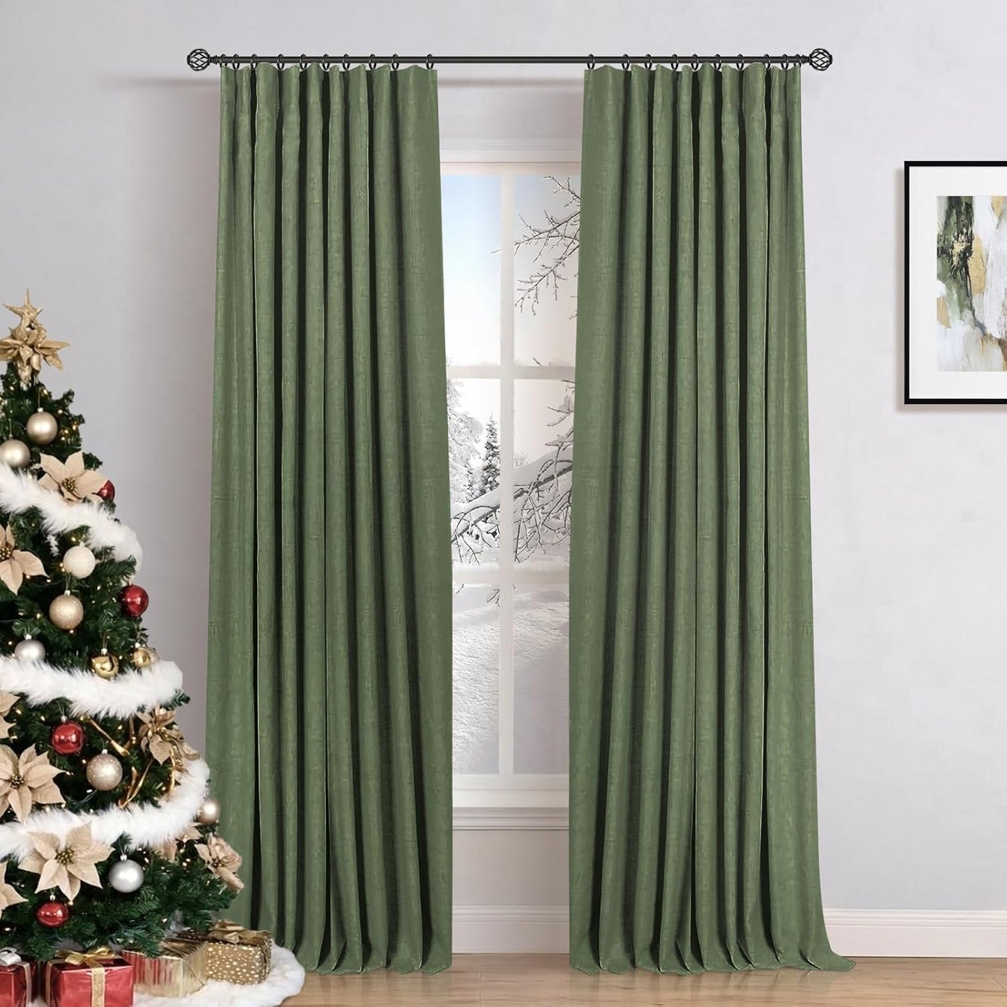 100% Blackout Curtains for Bedroom & Living Room - Moss Green