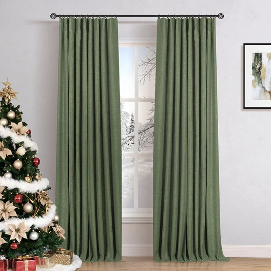 100% Blackout Curtains for Bedroom & Living Room - Moss Green