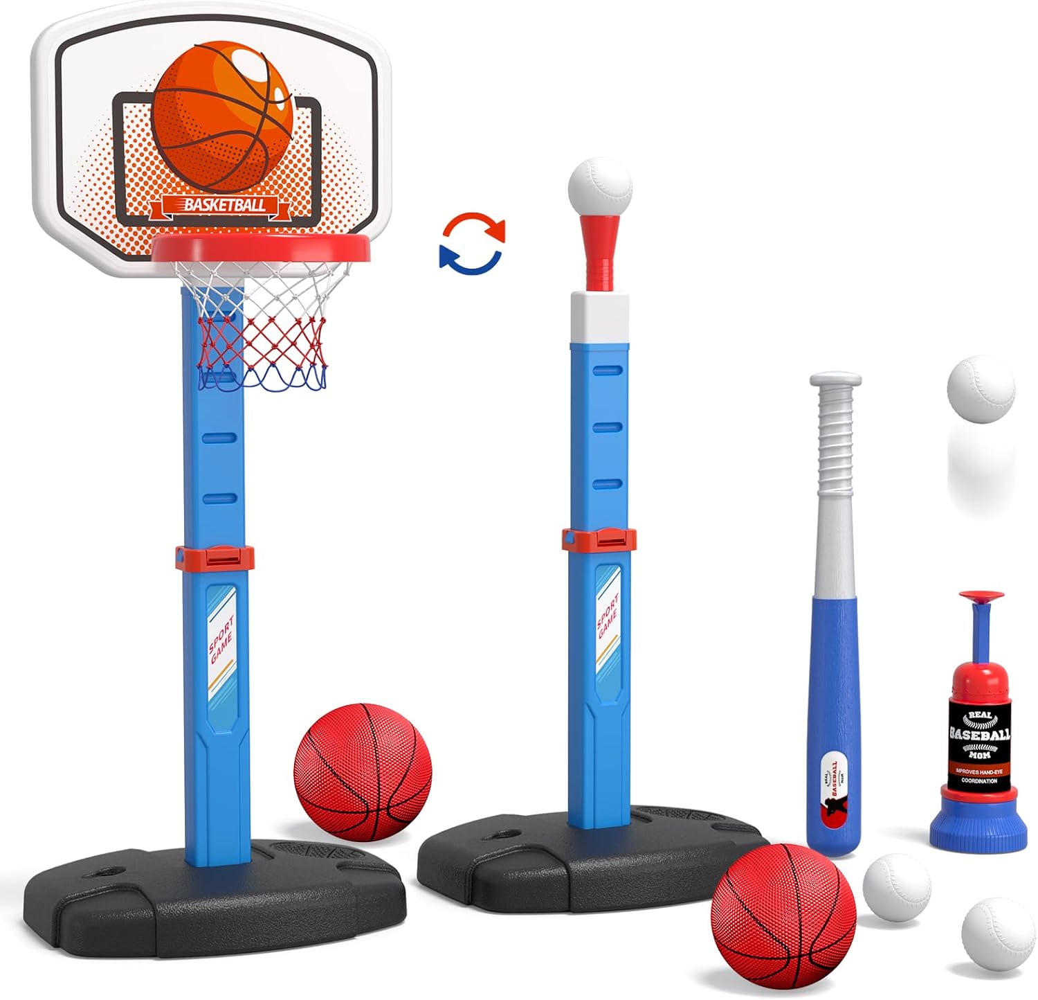 Adjustable 3-in-1 Toddler Hoop & T Ball Set