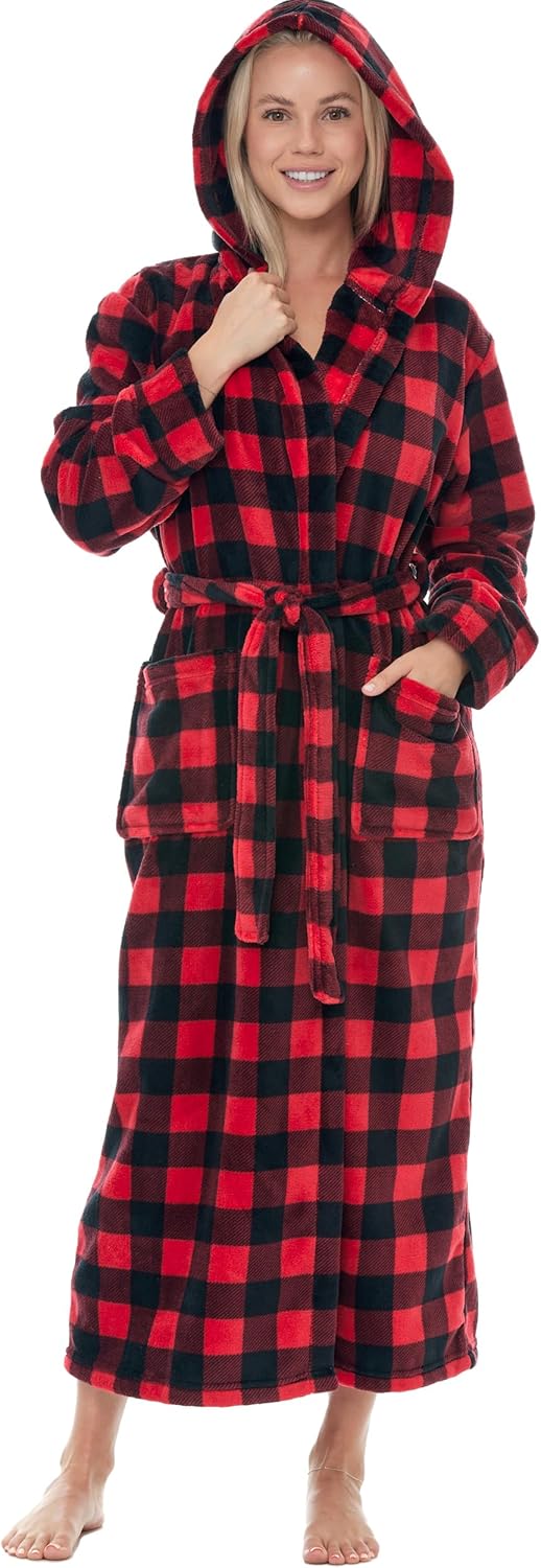 Long Plush Bathrobe with Hood for Women - Cozy and Stylish