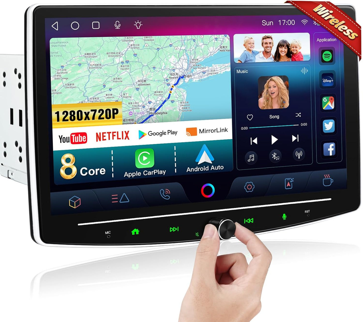 10 Inch Double Din Car Stereo with Wireless Apple CarPlay Features