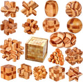 Wooden Brain Teaser Burr Puzzles 18 Pack - Classic Logic Set