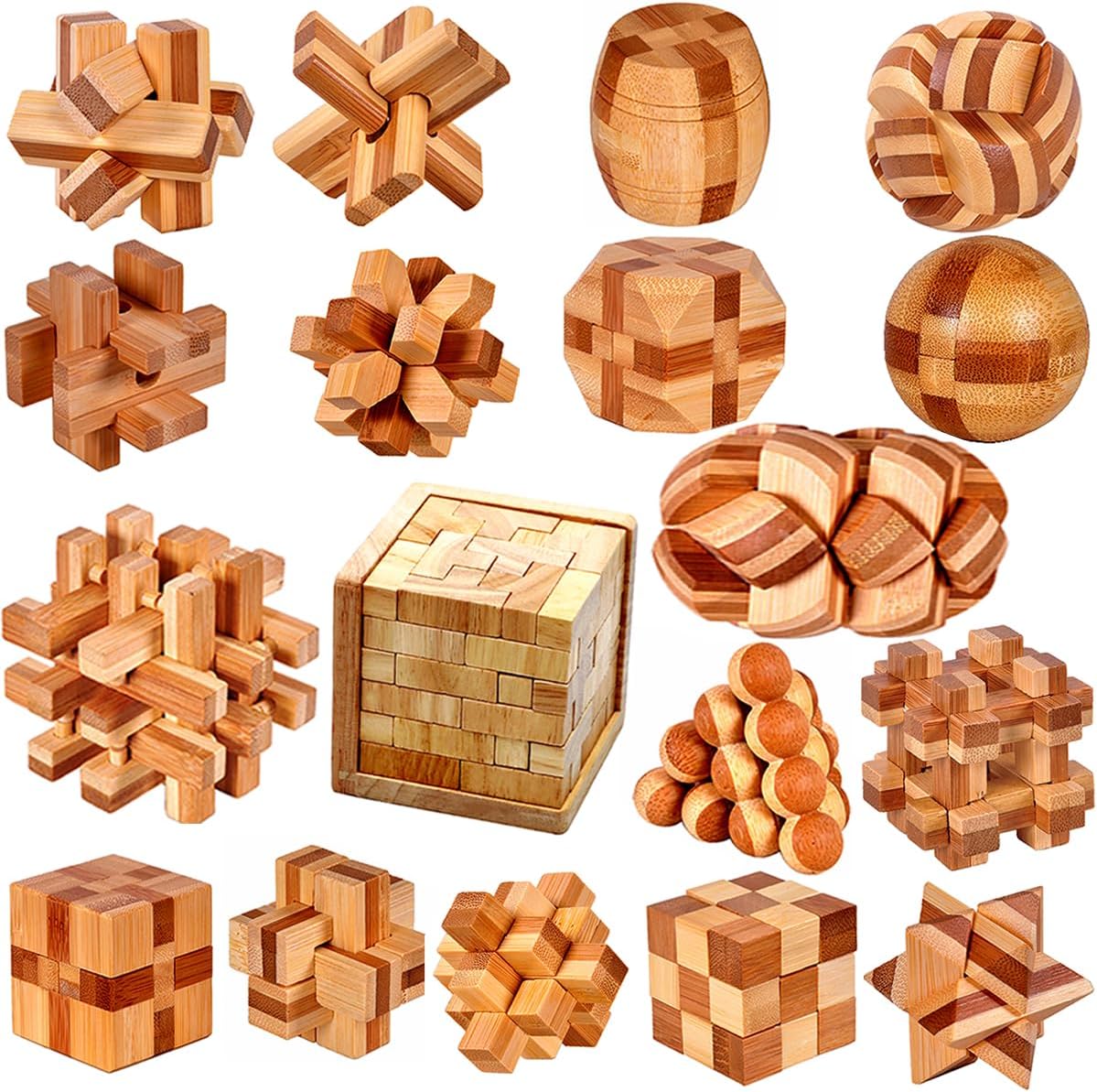 18 Pack Wooden Brain Teaser Puzzles for Stress Relief Fun
