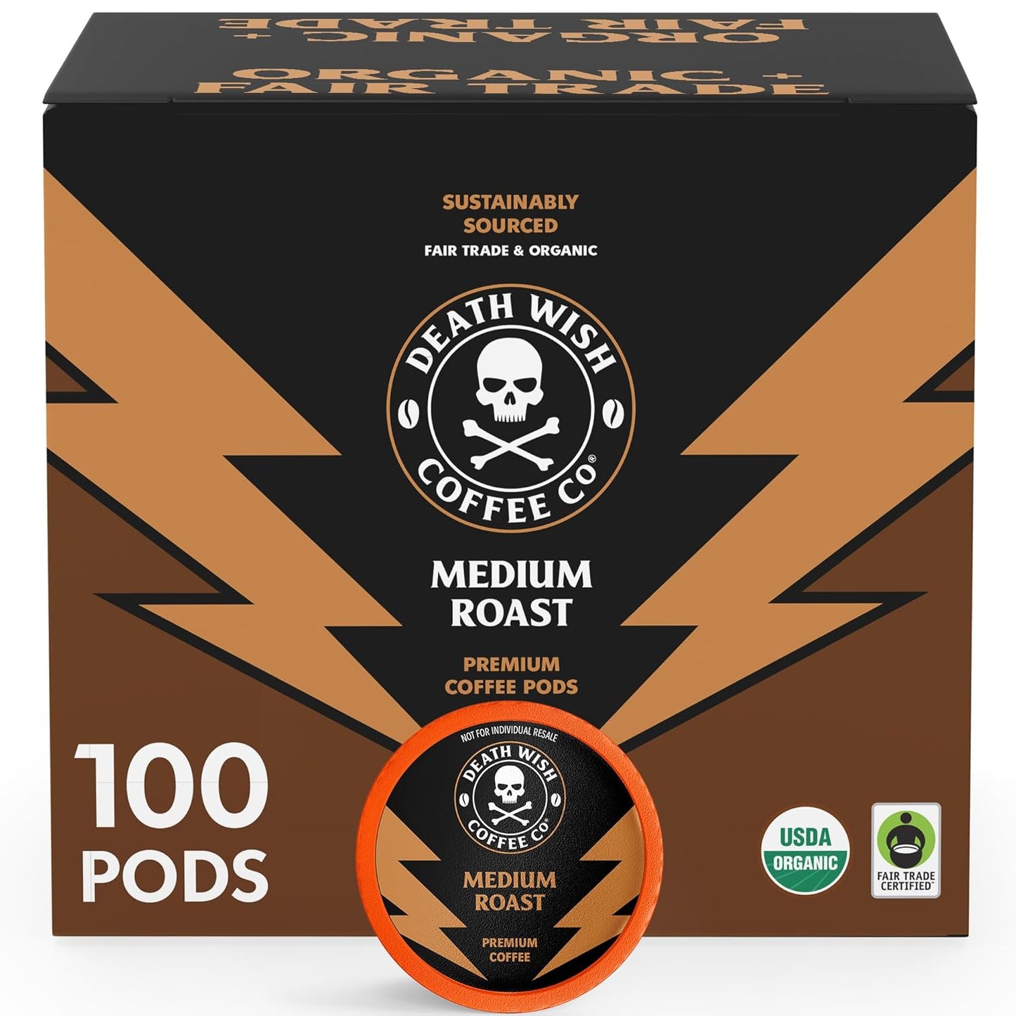 Death Wish Coffee Medium Roast Single Serve Pods - 100 Count