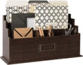 Brown Wooden Mail Organizer - 3 Tier Rustic Desk Mail Sorter