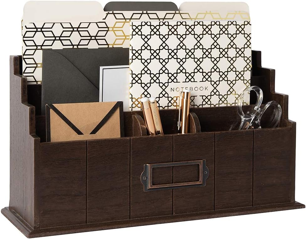 Rustic Country Mail Organizer - 3 Tier Brown Desk Sorter