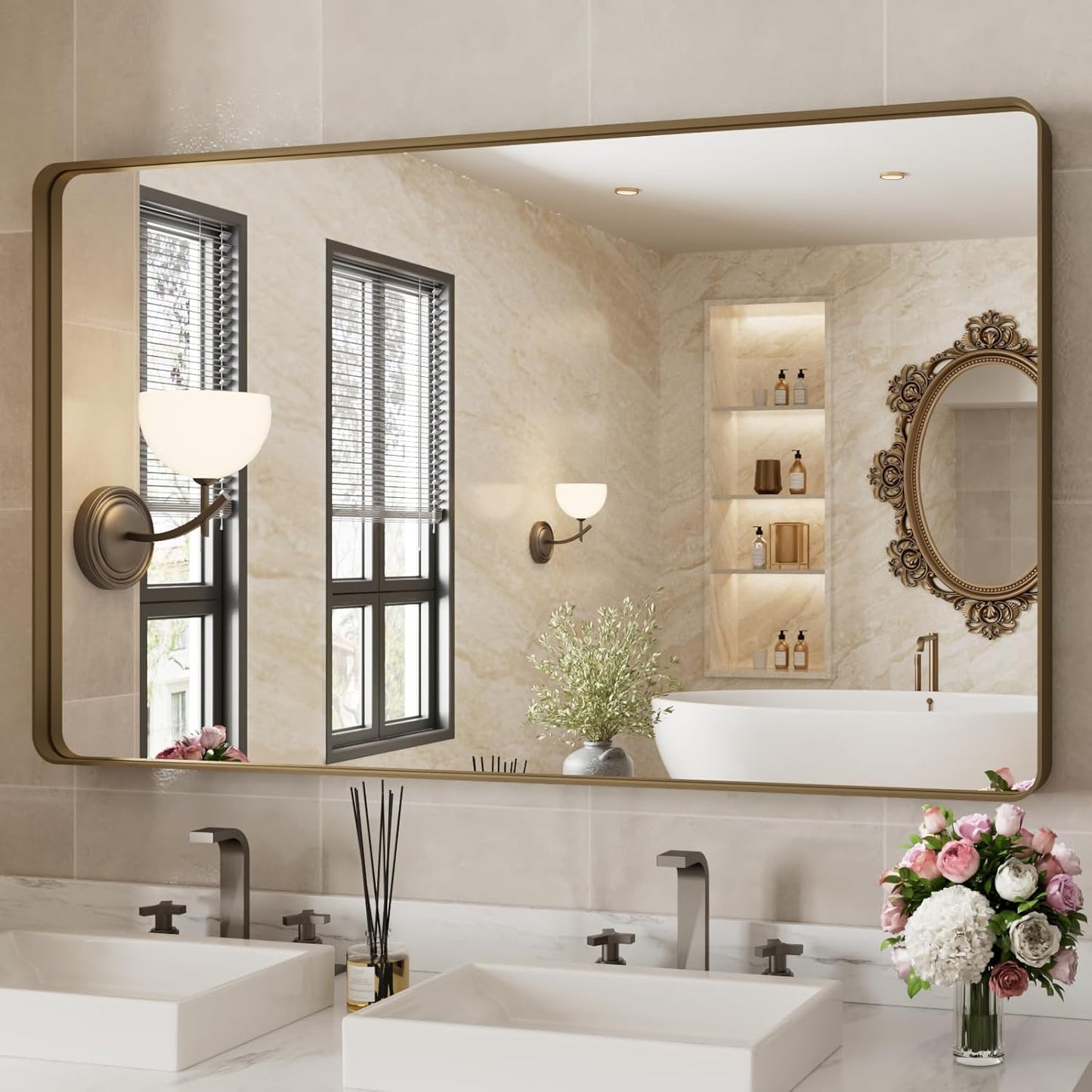 WEER 50x30 Inch Bronze Bathroom Mirror with Durable Frame