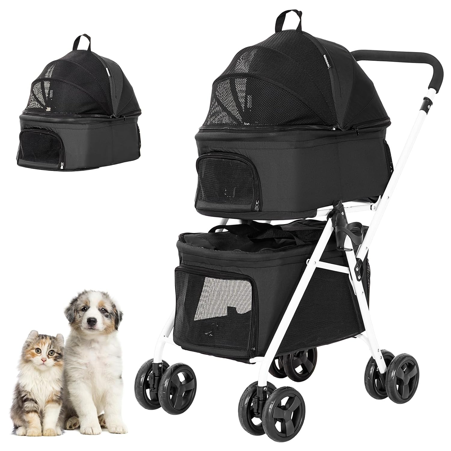 Double Dog Stroller with Detachable Carriers for Small Pets