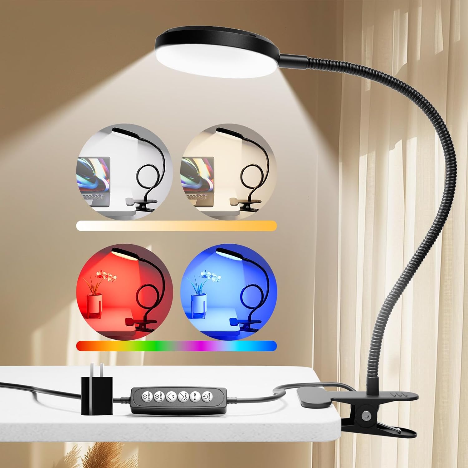 Multi-Functional LED Clamp Desk Lamp - RGB Ambient Light