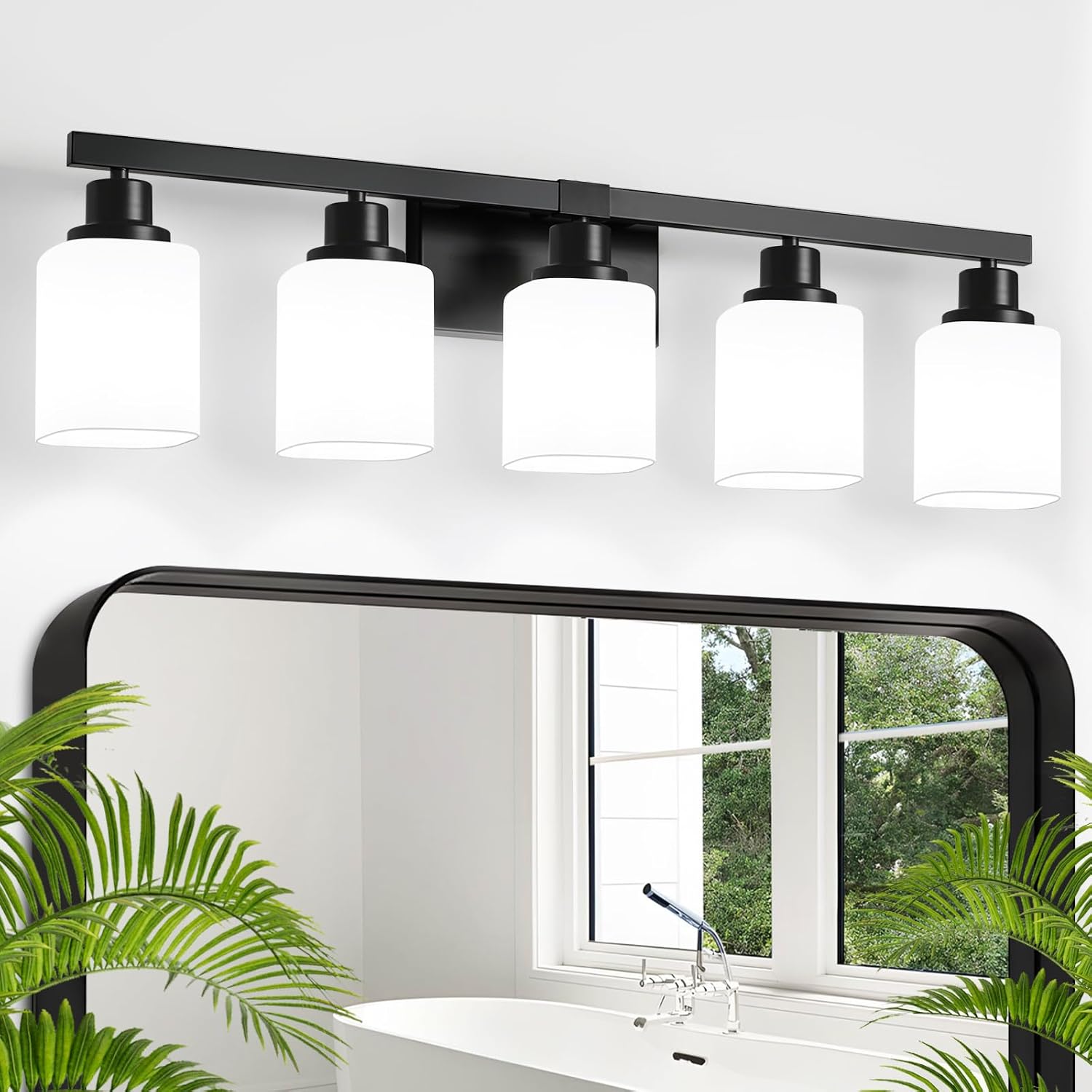 5-Light Bathroom Vanity Light with Square Frosted Glass Design
