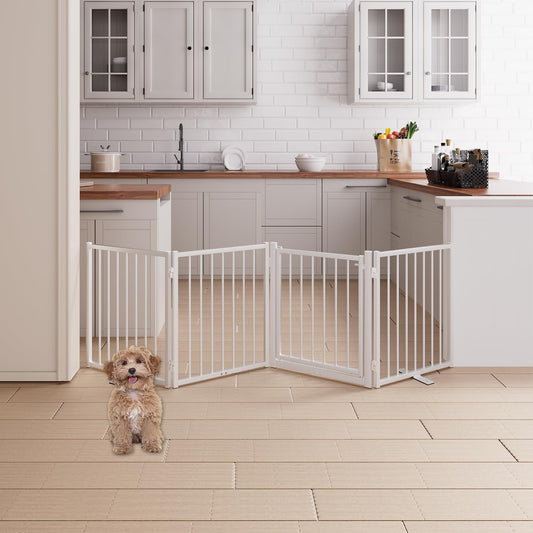 4 Panels Full Metal Freestanding Dog Gates with Door for Pets