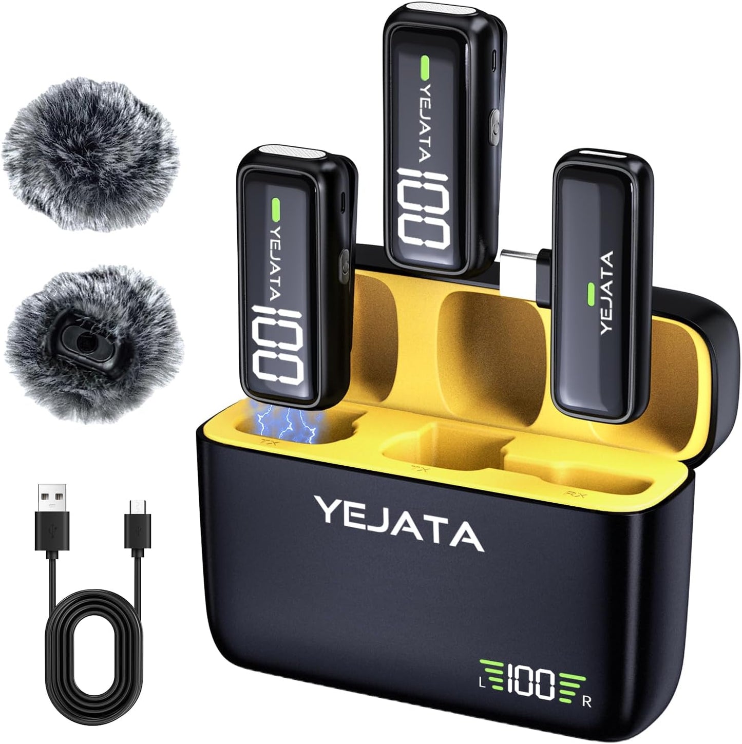 YEJATA Wireless Microphone Set - Digital Display, 40 Hour Charge