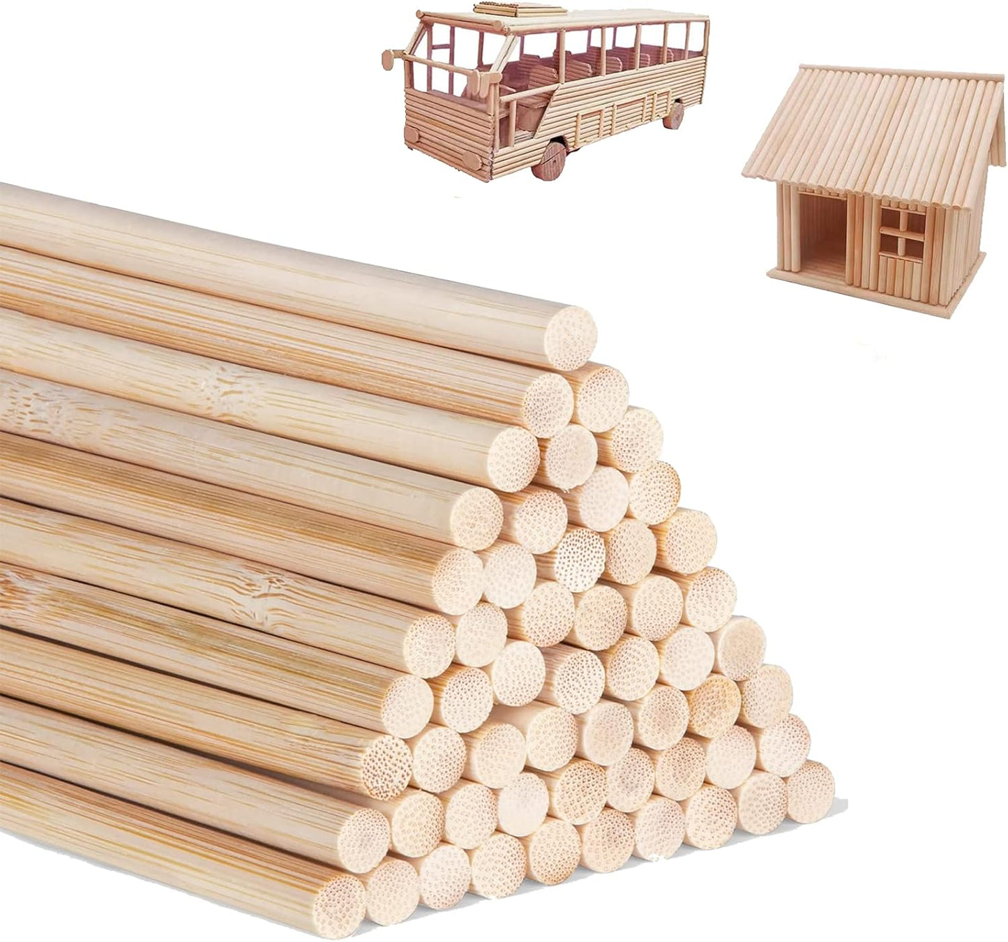 3/8 x 48 Inch Dowel Rods - 50 PCS Unfinished Bamboo Sticks