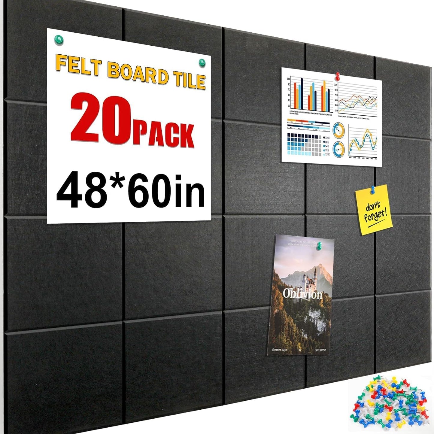 Cork Boards for Walls 48x60, 20 Pack Black Bulletin Board