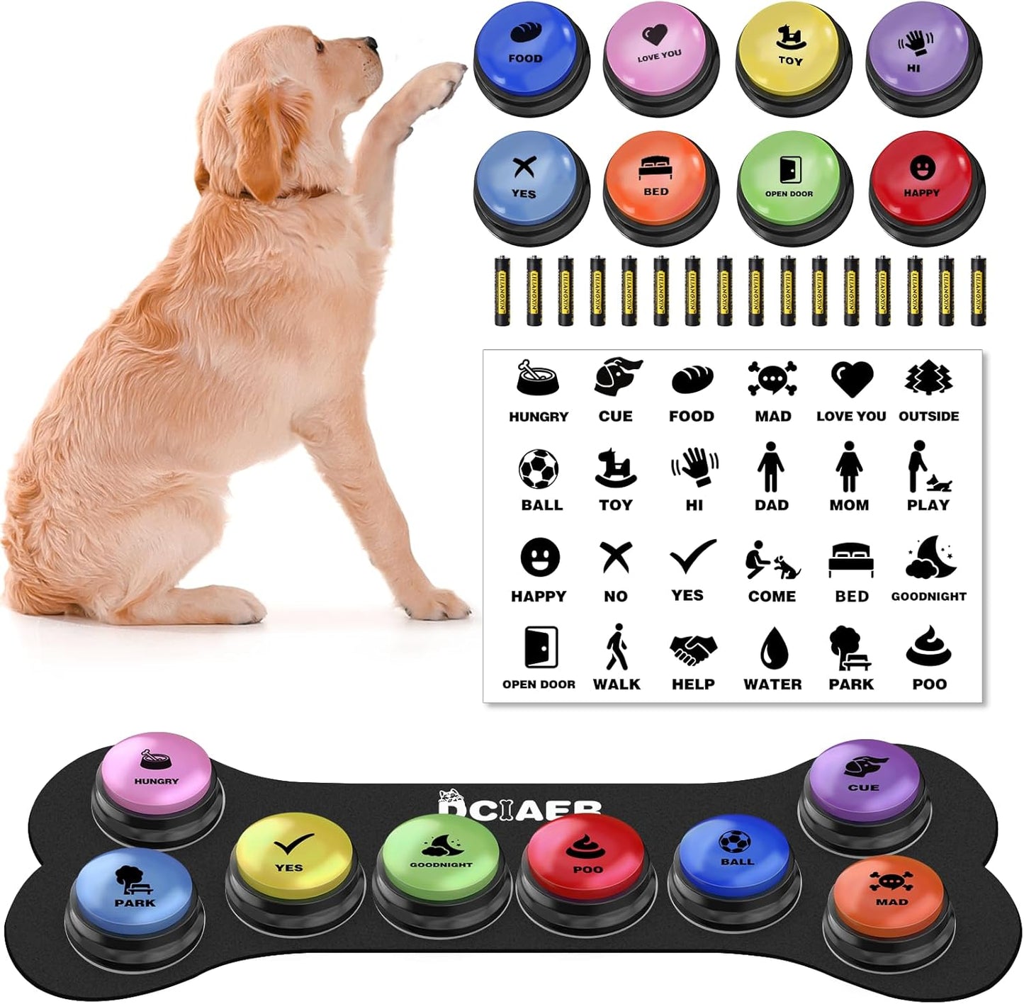 Dog Buttons for Communication - 8 Recordable Sound Buttons Set
