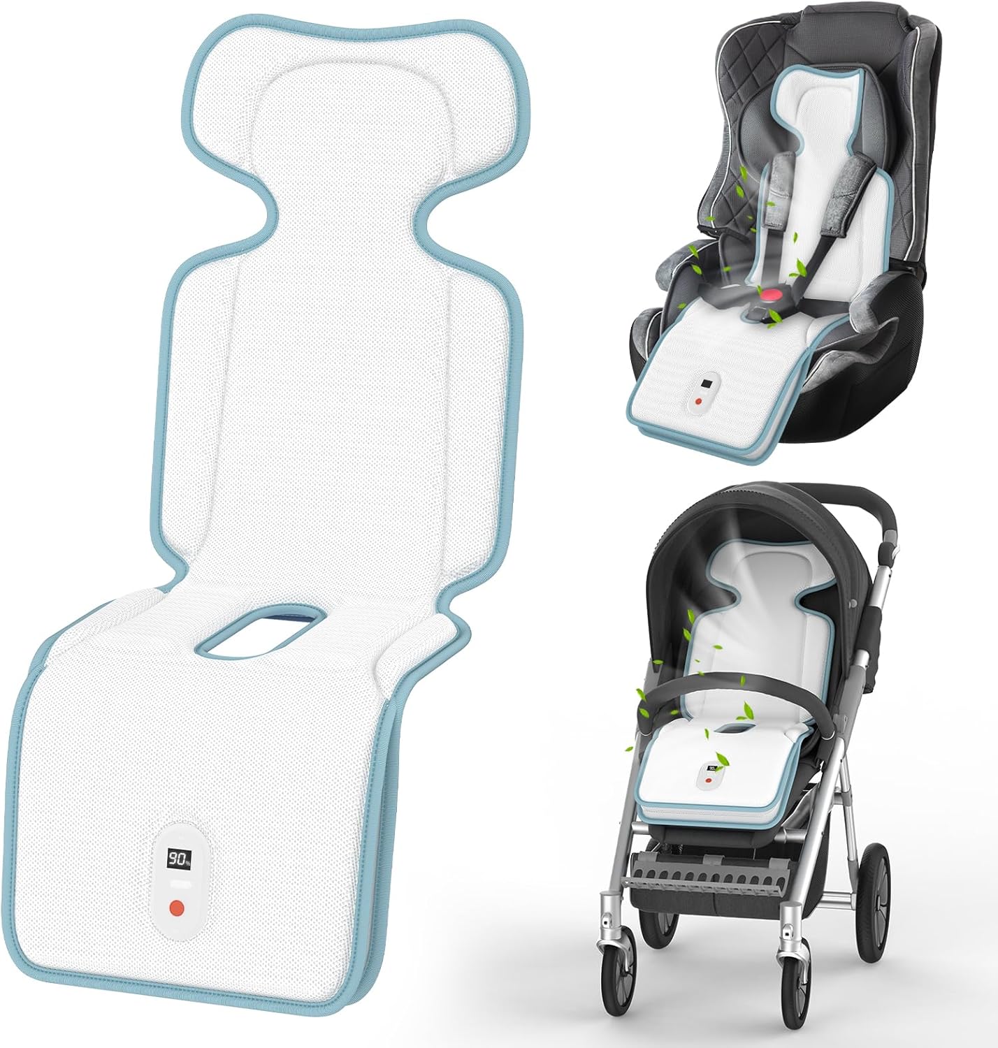 Baby Stroller Cooling Pad with 2 Built-in Blowers for Comfort