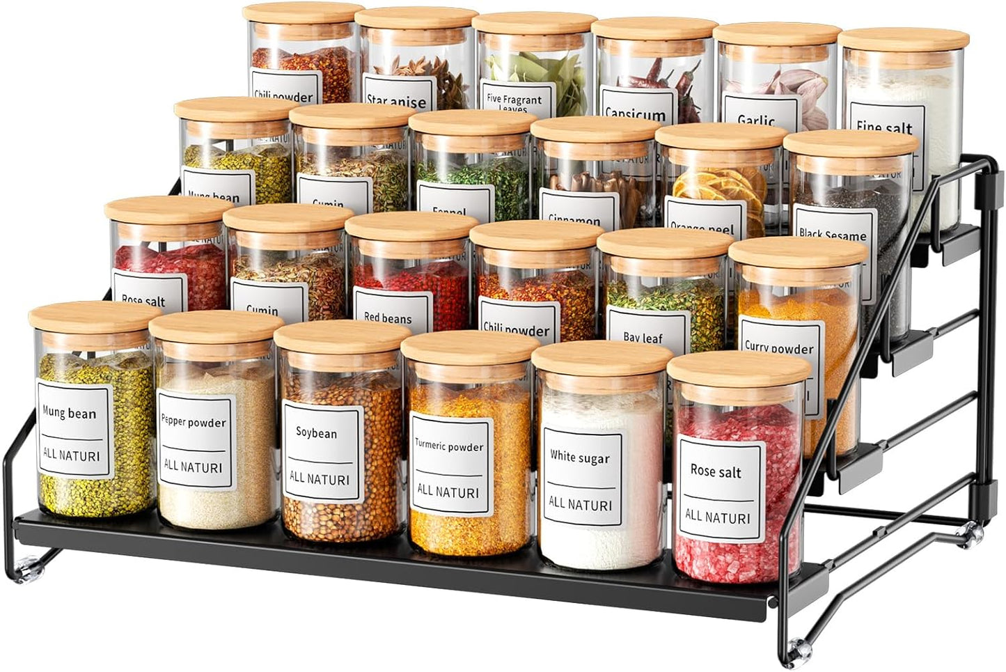 Adjustable Depth 4 Tier Spice Rack Organizer for Cabinet Use