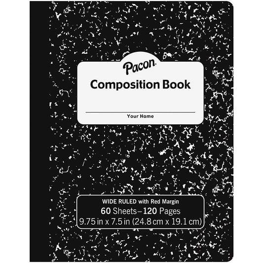 Pacon Hard Cover Composition Book - Wide Ruled - Black Marble