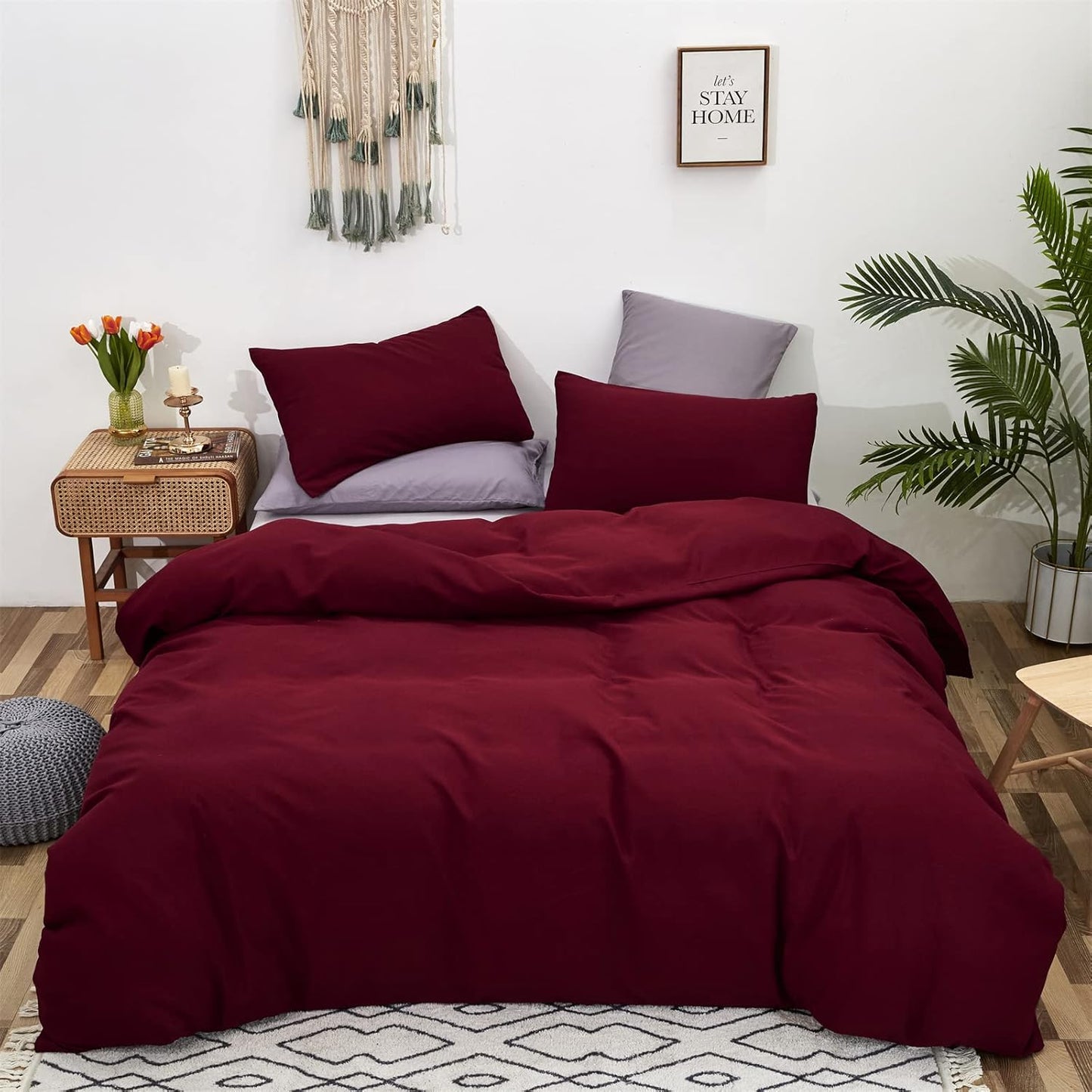 Cottonight Burgundy Comforter Set Full Wine Red Bedding Set