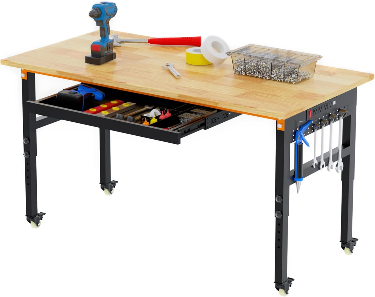 60in Adjustable Workbench on Wheels for Home and Office Use