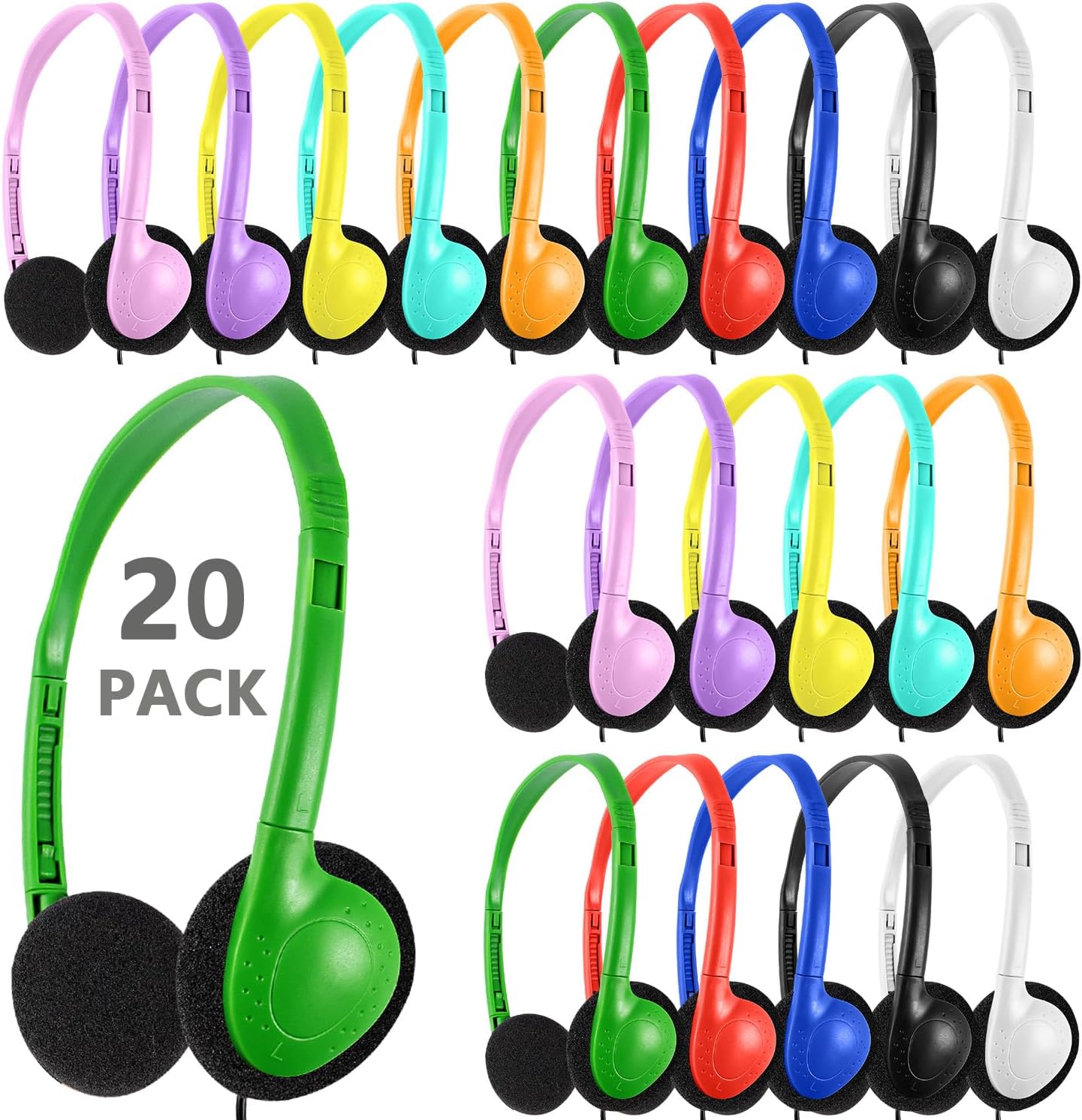 Classroom Headphones Bulk 20 Pack Colorful Wired Earphones for Kids