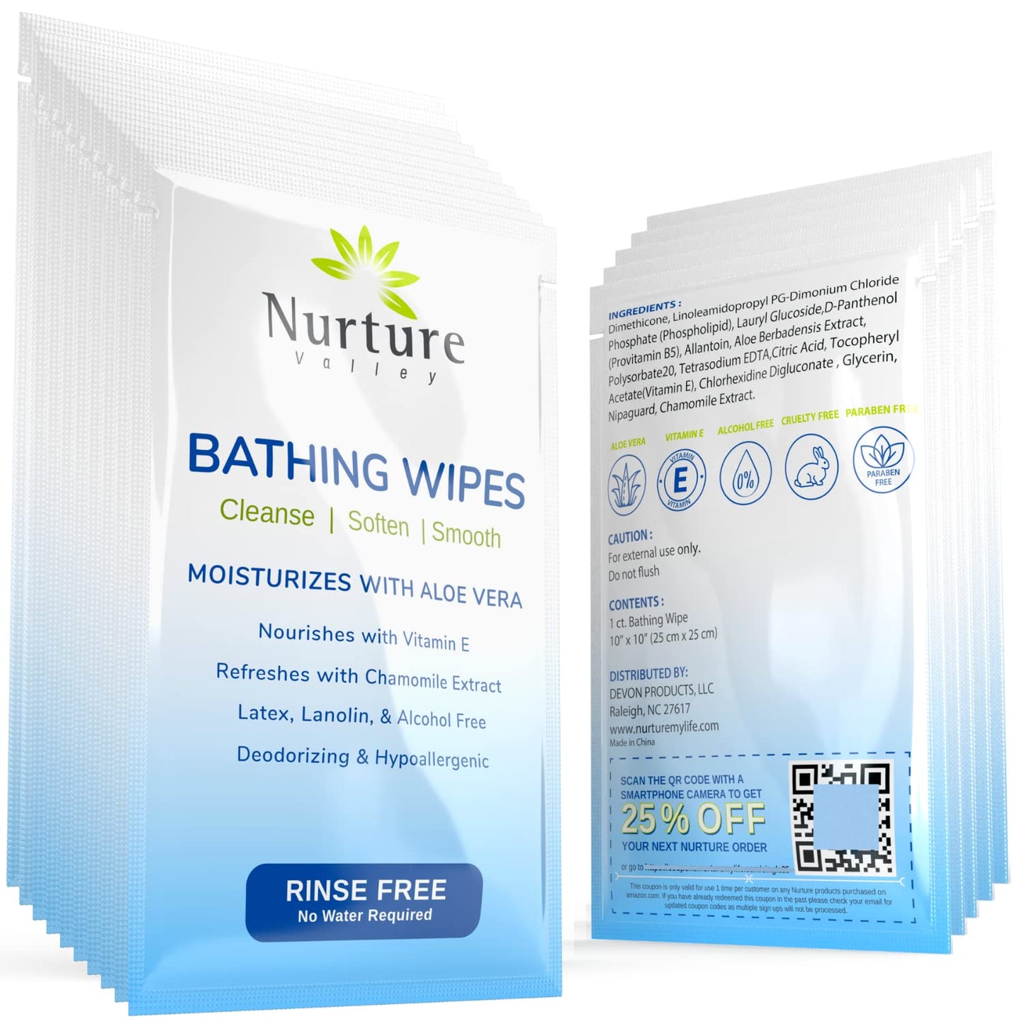 Rinse Free Bathing Wipes for Adults with Aloe for Sensitive Skin