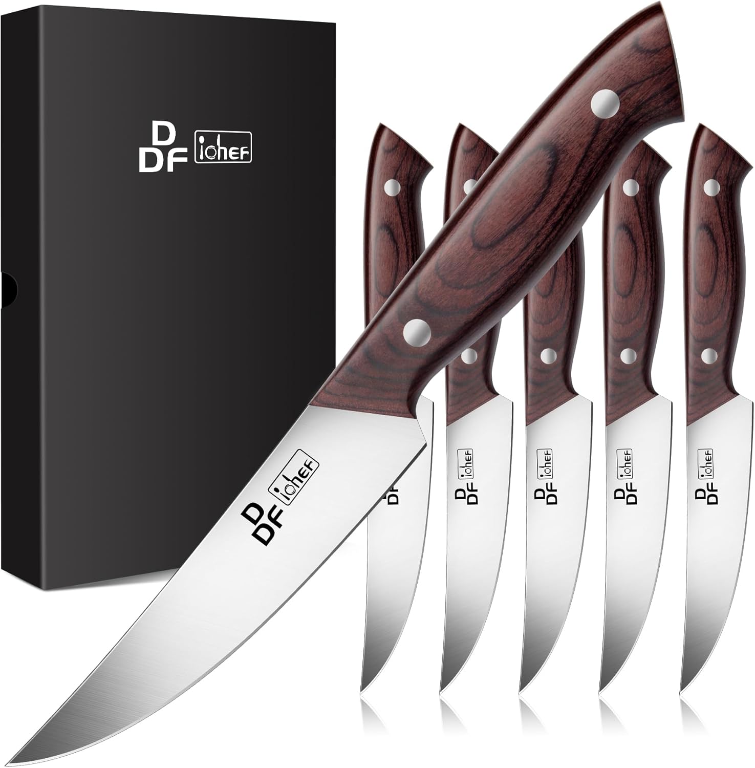 DDF iohEF Steak Knives Set of 6 - Ultra Sharp Kitchen Knives